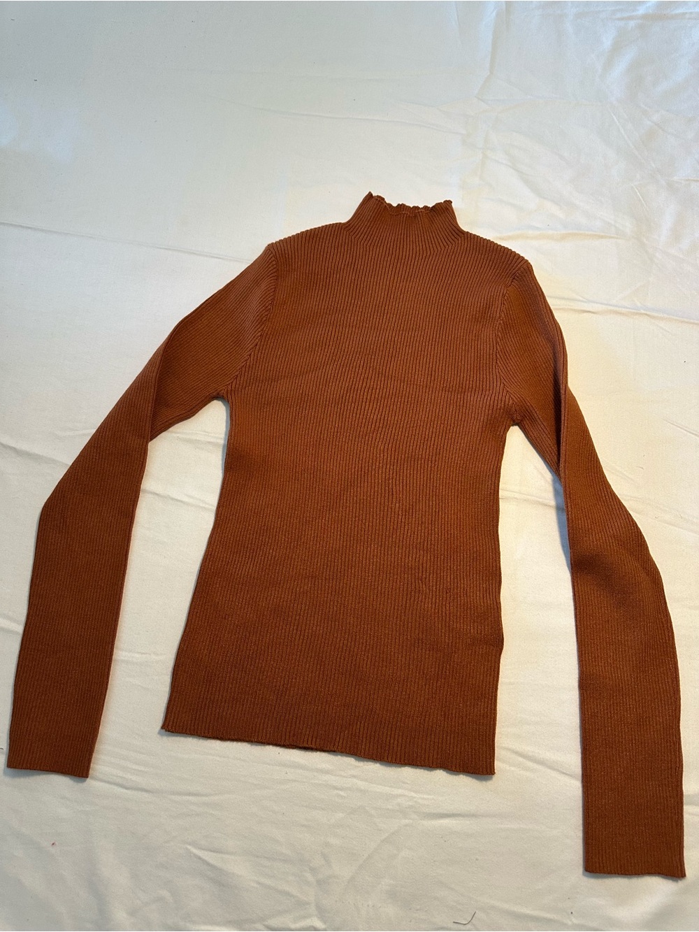 SHEIN Ribbed Mock Neck Sweater in Rust